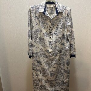 Vintage Schader sport petite shirt dress Navy blue & ivory